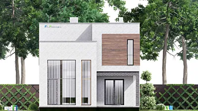 Проект двухэтажного дома 11 на 24, площадью 280 м² с террасой, балконом, гаражом на 2 машины и 3 спальнями — фасад 5