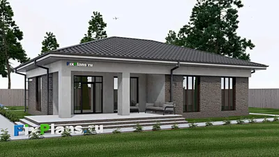 Проект одноэтажного дома 14 на 16, площадью 170 м² с террасой и 3 спальнями (F-0485) — фасад 2