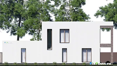 Проект двухэтажного дома 12 на 21, площадью 280 м² с террасой, балконом, гаражом на 1 машину и 5 спальнями — фасад 6