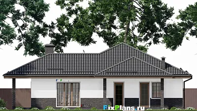 Проект одноэтажного дома 15 на 15, площадью 190 м² с террасой и 4 спальнями — фасад 3