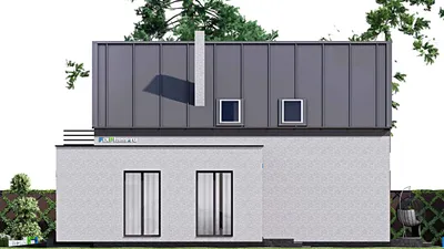 Проект дома с мансардой 16 на 18, площадью 290 м² с террасой, балконом, гаражом на 1 машину и 4 спальнями — фасад 5