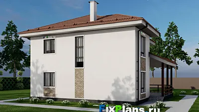 Проект двухэтажного дома 12 на 14, площадью 220 м² с террасой, балконом и 4 спальнями — фасад 2