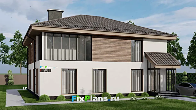 Проект двухэтажного дома 12 на 14, площадью 250 м² с балконом, баней и 4 спальнями