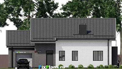 Проект дома с мансардой 9 на 17, площадью 210 м² с террасой, балконом, гаражом на 1 машину и 4 спальнями (F-2906) — фасад 3
