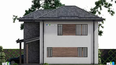Проект двухэтажного дома 12 на 13, площадью 220 м² с террасой, балконом и 4 спальнями — фасад 5