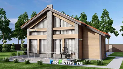 Проект дома с мансардой 12 на 15, площадью 190 м² с террасой, балконом и 3 спальнями — фасад 2