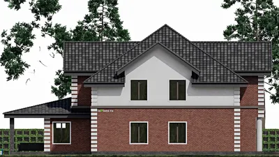 Проект дома с мансардой 19 на 22, площадью 510 м² с террасой и 4 спальнями — фасад 5