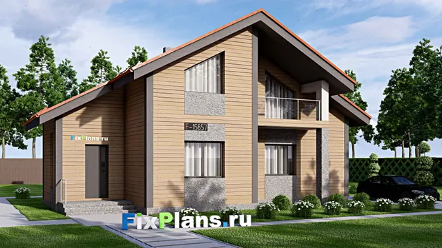 Проект дома с мансардой 12 на 15, площадью 190 м² с террасой, балконом и 3 спальнями