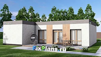 Проект одноэтажного дома 14 на 15, площадью 160 м² с террасой и 3 спальнями (F-14048) — фасад 2