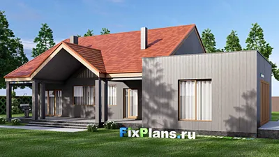 Проект одноэтажного дома 19 на 21, площадью 260 м² с террасой, гаражом на 2 машины и 3 спальнями (F-16685) — фасад 2