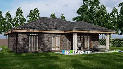 Проект одноэтажного дома 12 на 16, площадью 160 м² с террасой и 3 спальнями — фасад 2