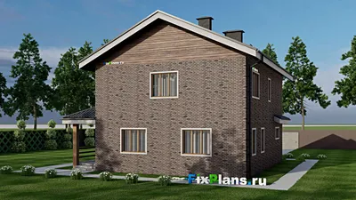 Проект двухэтажного дома 11 на 12, площадью 200 м² с террасой, гаражом на 1 машину и 4 спальнями — фасад 2