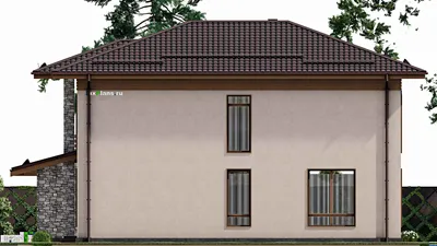Проект двухэтажного дома 14 на 16, площадью 240 м² с балконом, гаражом на 1 машину и 4 спальнями — фасад 5