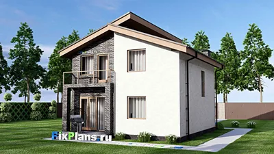 Проект дома с мансардой 9 на 12, площадью 130 м² с террасой, балконом и 4 спальнями — фасад 2