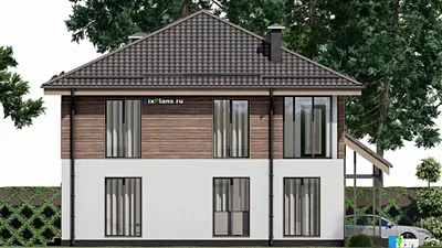 Проект двухэтажного дома 12 на 14, площадью 250 м² с балконом, баней и 4 спальнями — фасад 4