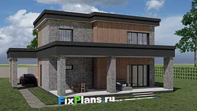 Проект двухэтажного дома 12 на 16, площадью 330 м² с террасой, балконом и 5 спальнями — фасад 2