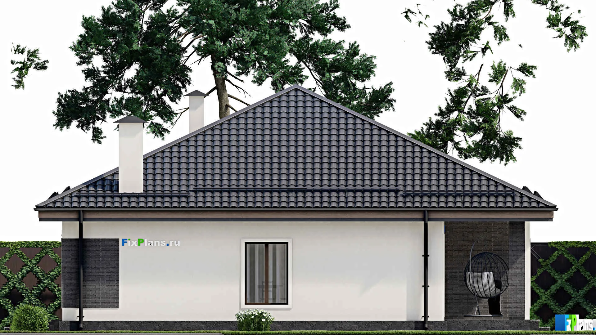 F-9998 - Проект одноэтажного дома 13 на 14, площадью 140 м² с террасой и 3 спальнями