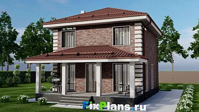 Проект двухэтажного дома 9 на 10, площадью 140 м² с террасой, баней и 3 спальнями — фасад 2