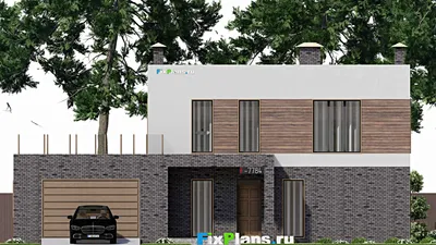 Проект двухэтажного дома 12 на 17, площадью 280 м² с балконом, баней, гаражом на 1 машину и 4 спальнями — фасад 3