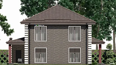 Проект двухэтажного дома 15 на 15, площадью 240 м² с террасой, гаражом на 1 машину и 4 спальнями — фасад 4