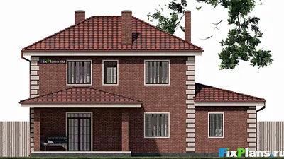 Проект двухэтажного дома 10 на 14, площадью 170 м² с террасой, гаражом на 1 машину и 5 спальнями — фасад 4