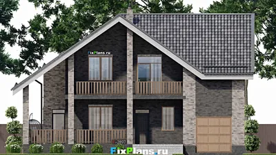 Проект дома с мансардой 13 на 14, площадью 250 м² с террасой, балконом, гаражом на 1 машину и 6 спальнями — фасад 3