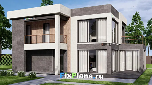 Проект двухэтажного дома 13 на 17, площадью 300 м² с террасой, балконом, баней и 5 спальнями