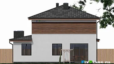 Проект двухэтажного дома 12 на 13, площадью 220 м² с террасой, гаражом на 1 машину и 4 спальнями — фасад 4