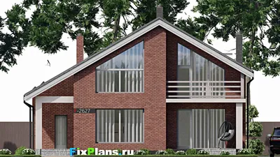 Проект дома с мансардой 11 на 14, площадью 190 м² с террасой, балконом, баней и 3 спальнями — фасад 3