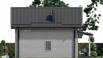 Проект дома с мансардой 11 на 13, площадью 170 м² с террасой, балконом, цокольным этажом, гаражом на 1 машину и 4 спальнями — фасад 5