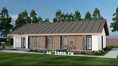 Проект одноэтажного дома 14 на 21, площадью 200 м² с террасой и 3 спальнями — фасад 2