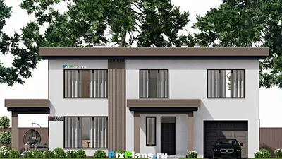 Проект двухэтажного дома 13 на 17, площадью 270 м² с террасой, гаражом на 1 машину и 4 спальнями — фасад 3