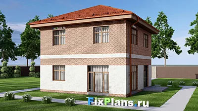 Проект двухэтажного дома 12 на 12, площадью 140 м² с террасой, балконом и 4 спальнями — фасад 2