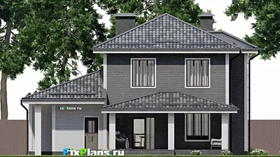 Проект двухэтажного дома 12 на 15, площадью 200 м² с террасой, гаражом на 1 машину и 5 спальнями (F-3563) — фасад 6