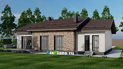 Проект одноэтажного дома 12 на 17, площадью 160 м² с террасой, гаражом на 1 машину и 3 спальнями — фасад 2