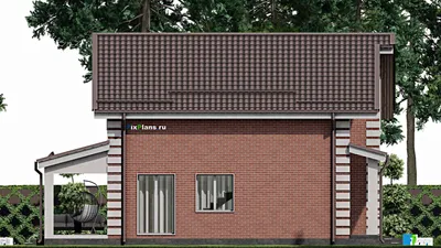 Проект дома с мансардой 10 на 11, площадью 160 м² с террасой, гаражом на 1 машину и 4 спальнями — фасад 6