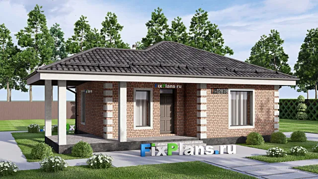 Проект одноэтажного дома 9 на 12, площадью 80 м² с террасой и 2 спальнями