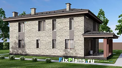 Проект двухэтажного дома 12 на 18, площадью 260 м² с террасой, балконом, гаражом на 1 машину и 3 спальнями — фасад 2