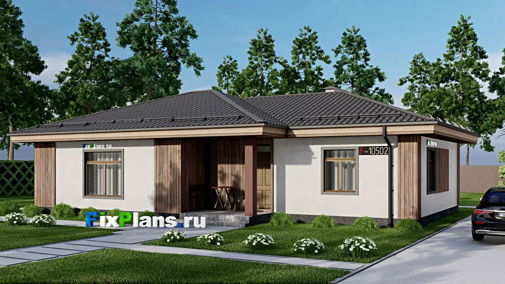 Проект одноэтажного дома 10 на 18, площадью 120 м² с 1 спальнями — фасад 1