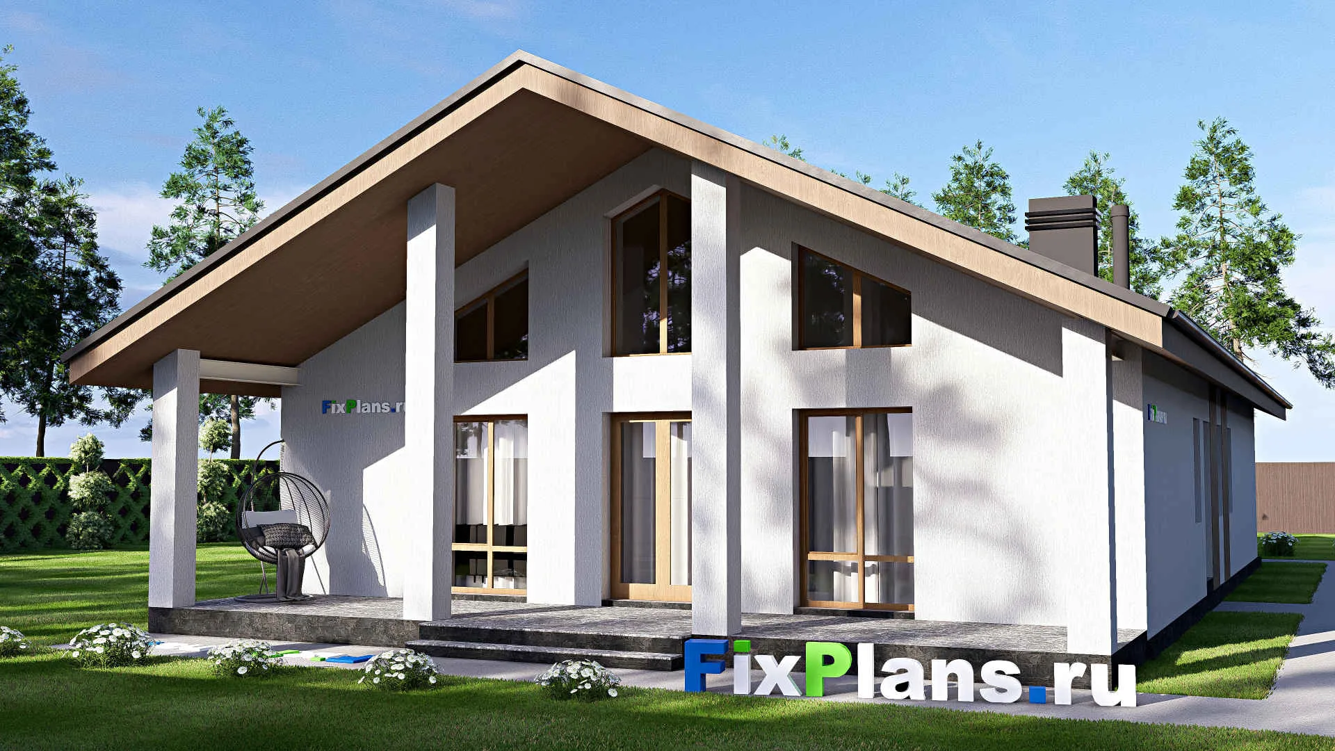 F-19232 - Проект одноэтажного дома 12 на 21, площадью 200 м² с террасой и 4 спальнями