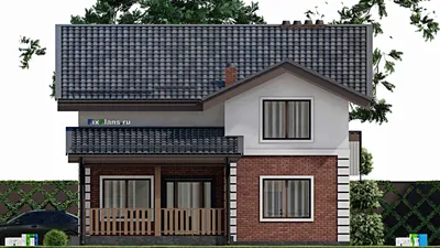 Проект дома с мансардой 10 на 17, площадью 200 м² с террасой, балконом, гаражом на 1 машину, вторым светом и 4 спальнями — фасад 5