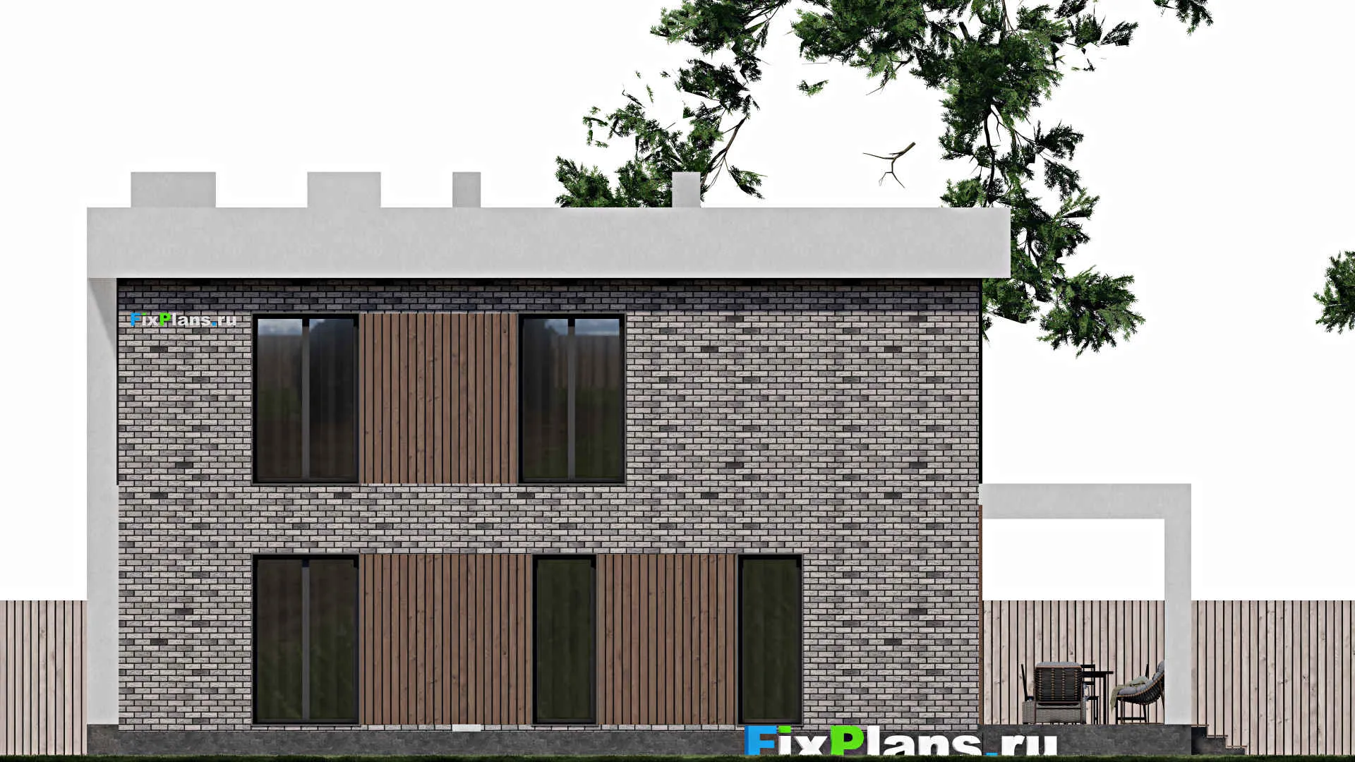 F-1412 - Проект двухэтажного дома 12 на 13, площадью 250 м² с террасой, баней и 5 спальнями