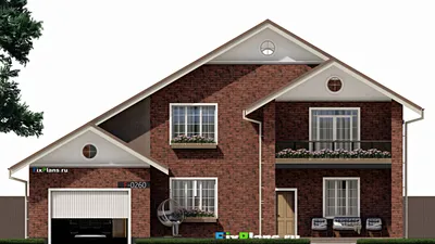 Проект двухэтажного дома 12 на 17, площадью 280 м² с террасой, балконом, гаражом на 1 машину и 4 спальнями — фасад 3