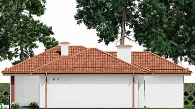 Проект одноэтажного дома 17 на 18, площадью 170 м² с террасой, гаражом на 1 машину и 3 спальнями — фасад 4
