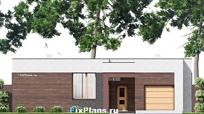 Проект одноэтажного дома 15 на 18, площадью 170 м² с террасой, гаражом на 1 машину и 3 спальнями (F-16100) — фасад 3