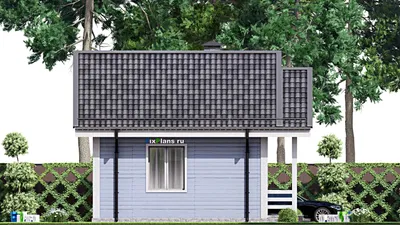 Проект бани 7 на 9, площадью 80 м² с комнатой отдыха, мансардой и санузлом — фасад 4