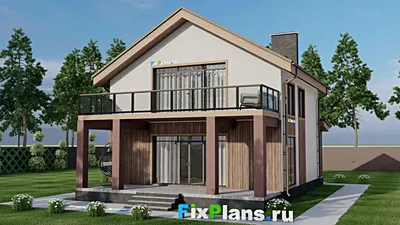 Проект дома с мансардой 10 на 14, площадью 180 м² с террасой, балконом и 4 спальнями — фасад 2