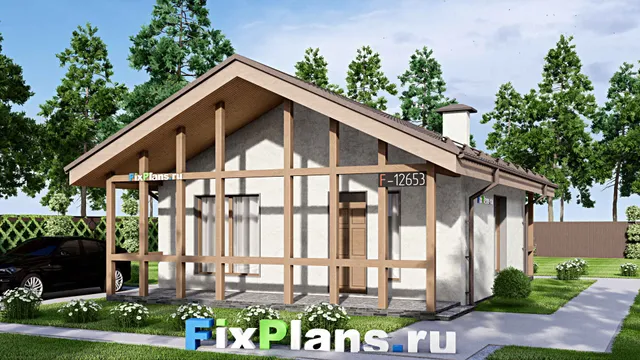 Проект одноэтажного дома 9 на 12, площадью 90 м² с террасой и 2 спальнями