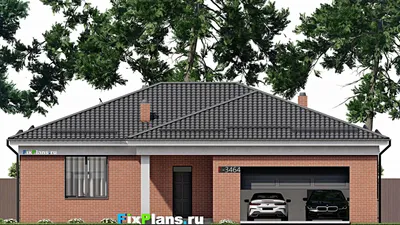 Проект одноэтажного дома 16 на 17, площадью 190 м² с террасой и 3 спальнями — фасад 3