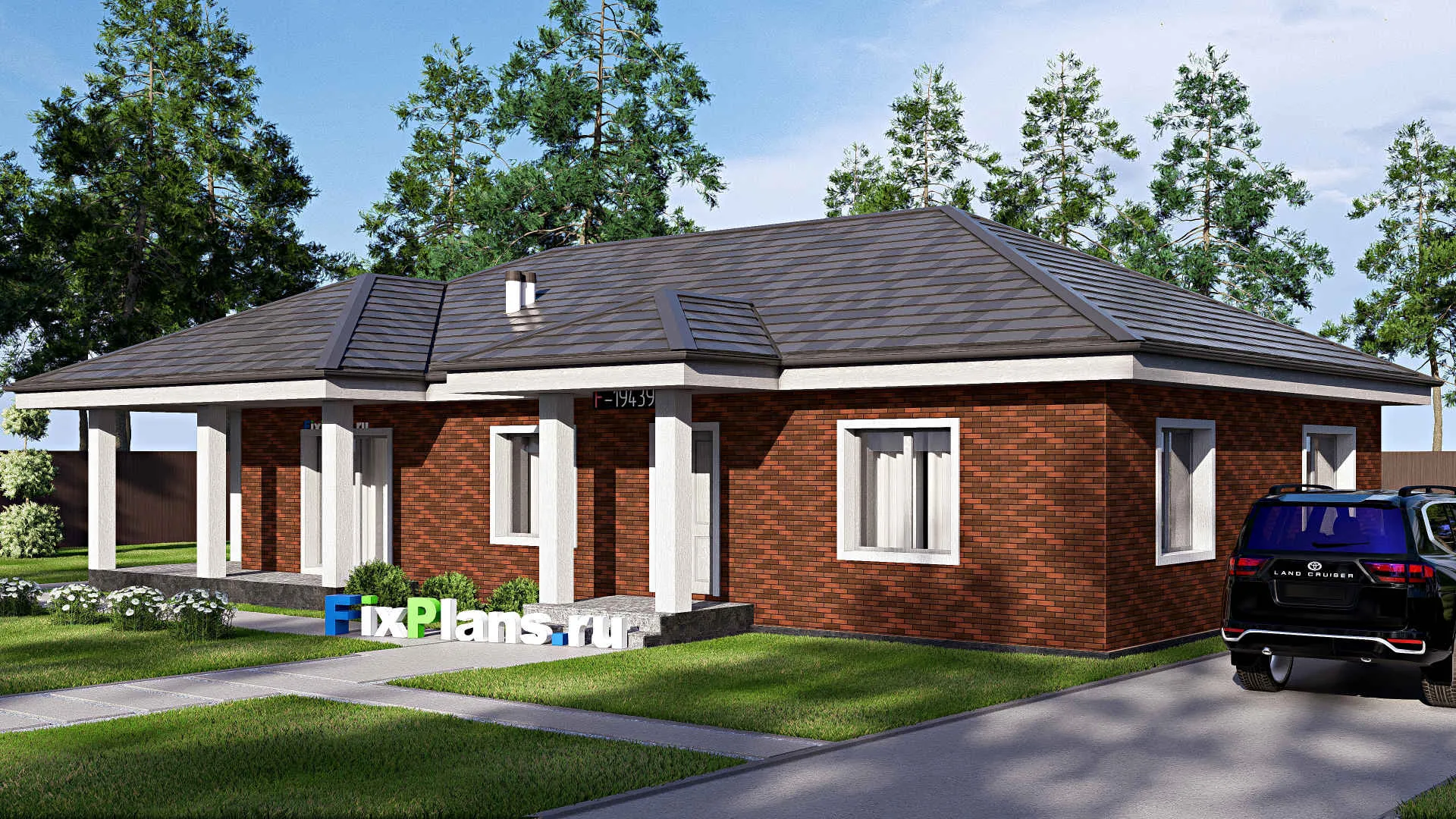 F-19439 - Проект одноэтажного дома 11 на 18, площадью 140 м² с террасой и 3 спальнями